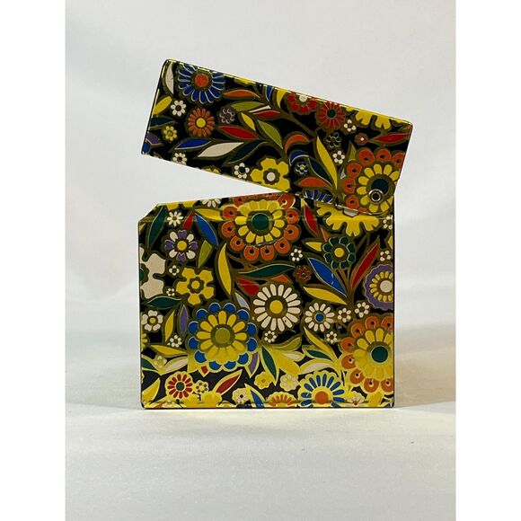 Vintage J Chein Metal Retro Recipe Box Flower Power Floral Black Gold USA MCM - Picture 5 of 10